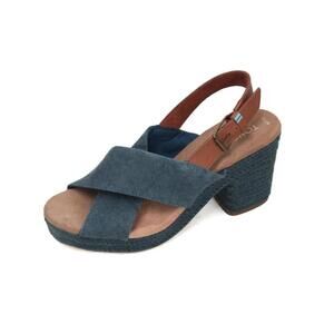 NWOB TOMS Ibiza Sandals Majolica Blue Tan  womens sandals heeled strappy sz 7.5